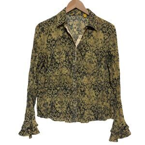 Y2K Essentials by Milano Blouse Pleats Paisley Bell Sleeve Boho Size Small